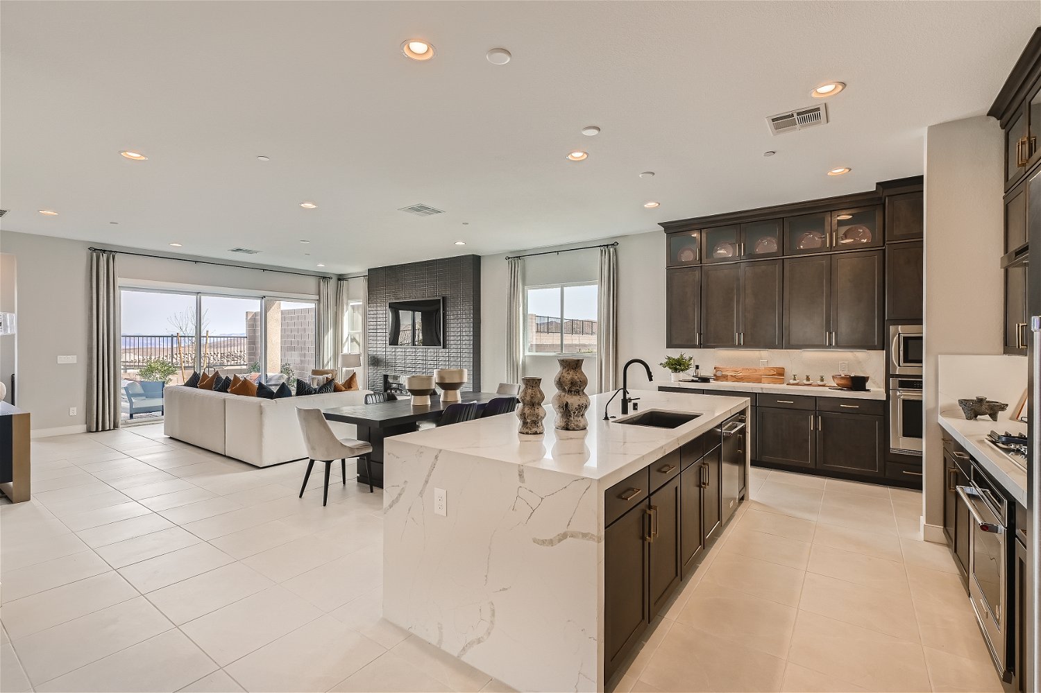 A kitchen with a large island.