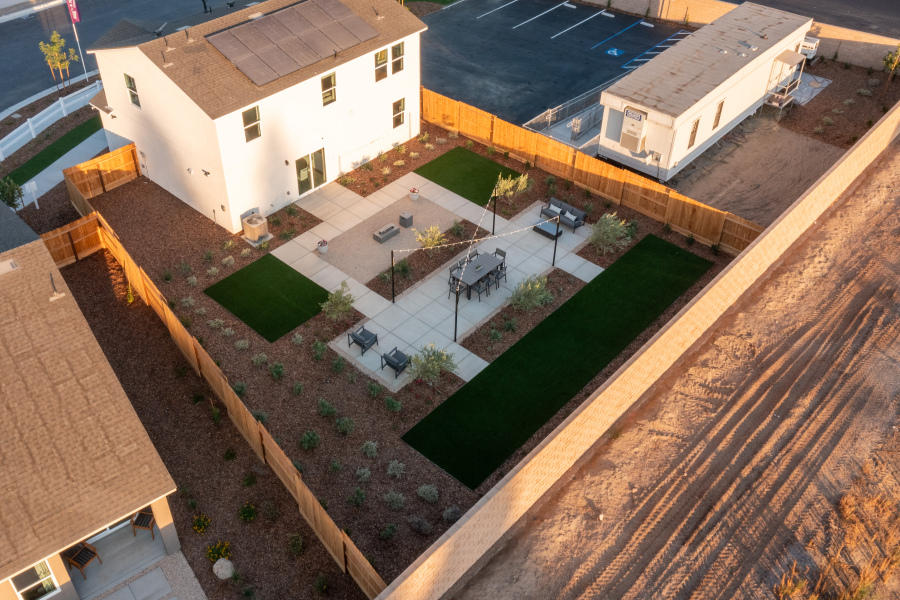 A high angle view of a building.