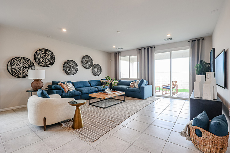 A living room with a large window.