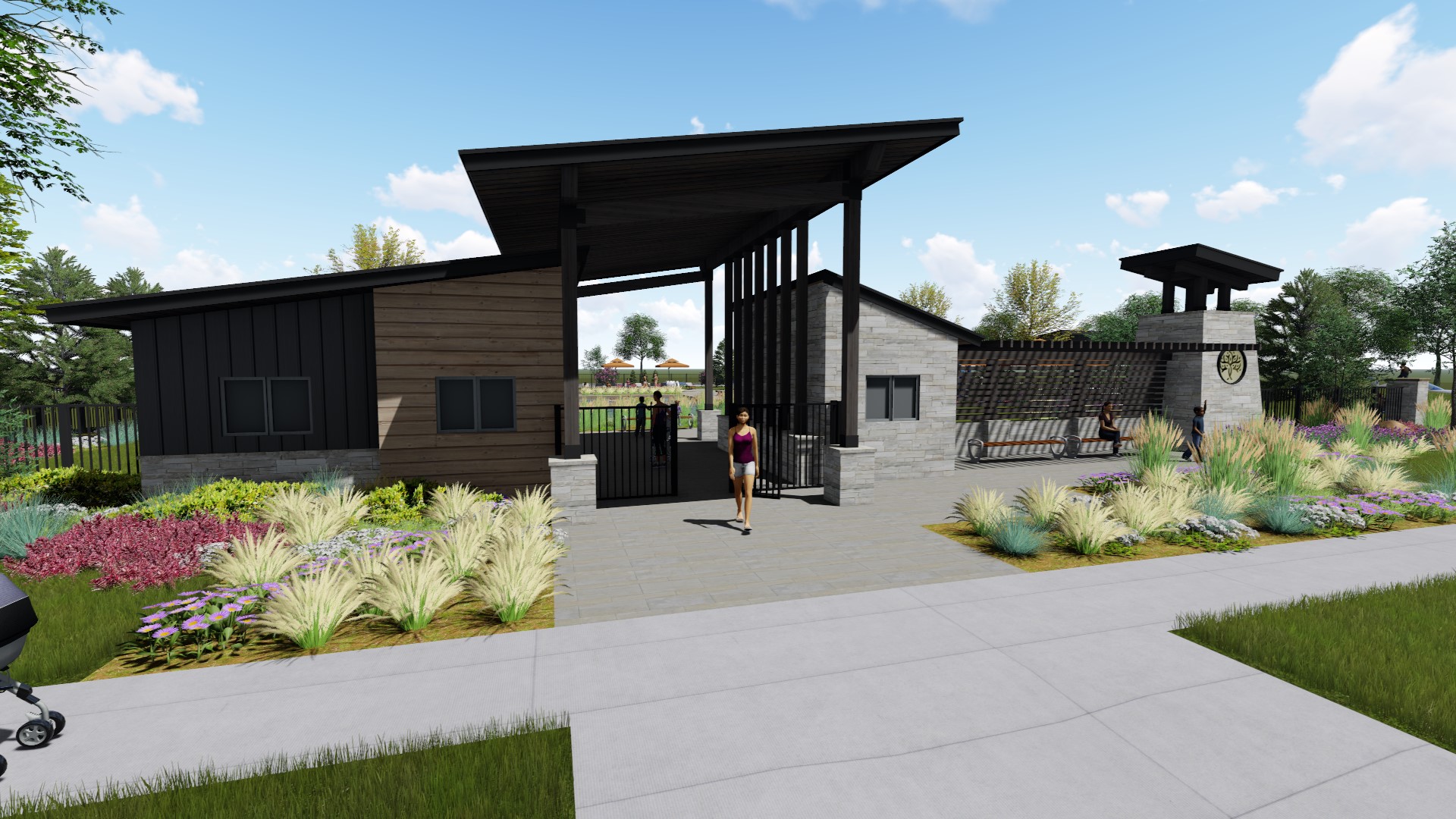 A person walking on a sidewalk.