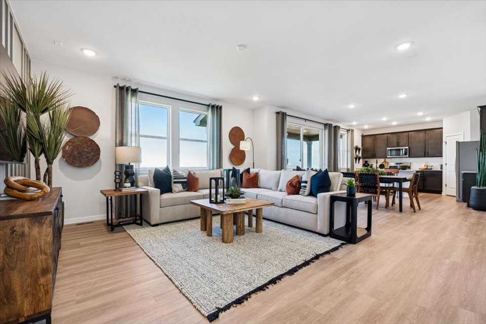 A living room with a couch and a rug.