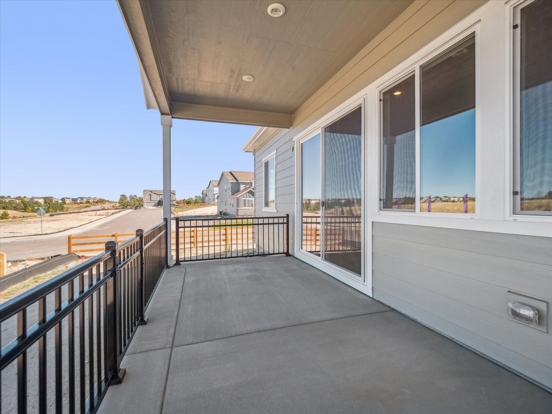 A building with a deck.