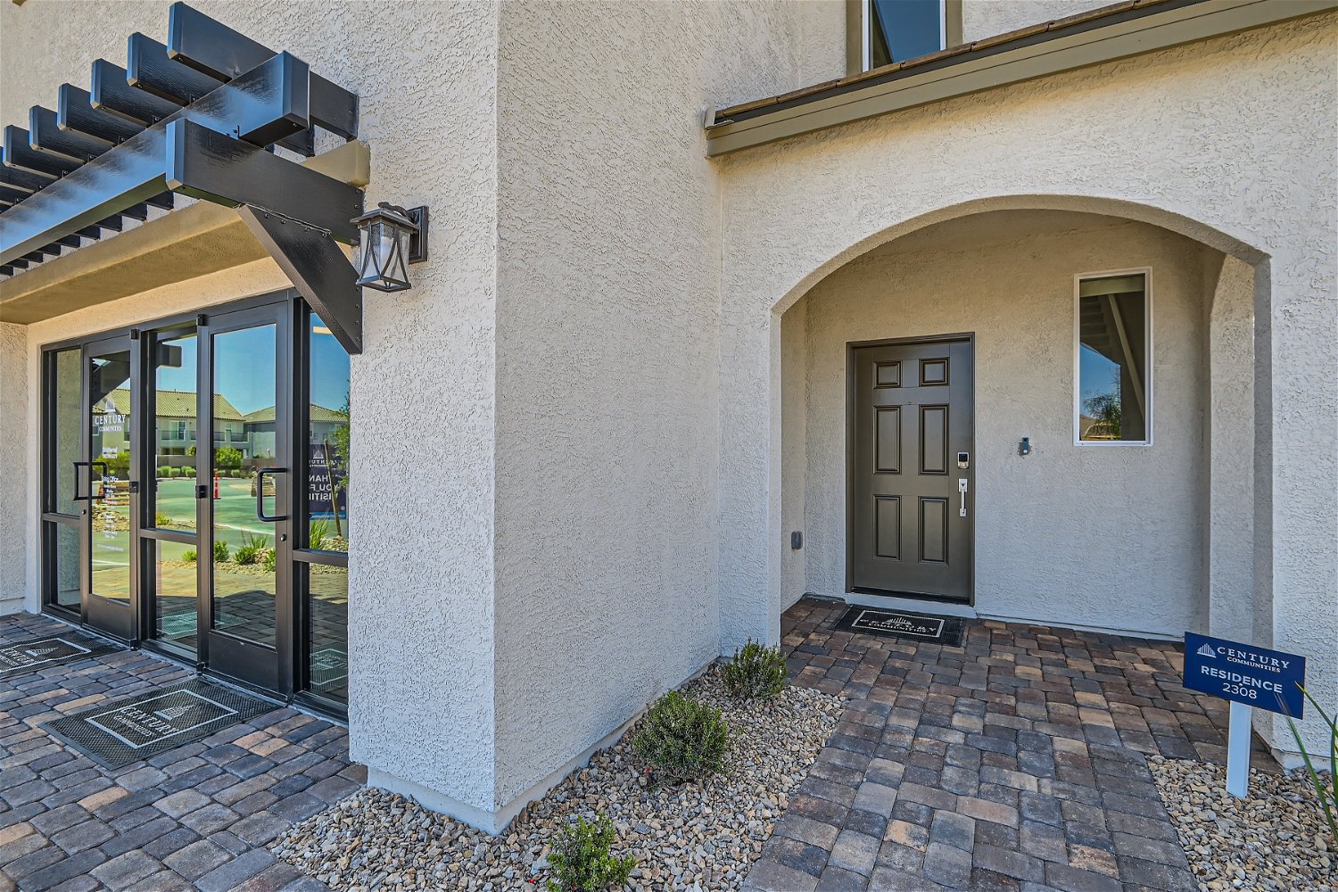 A building with glass doors.