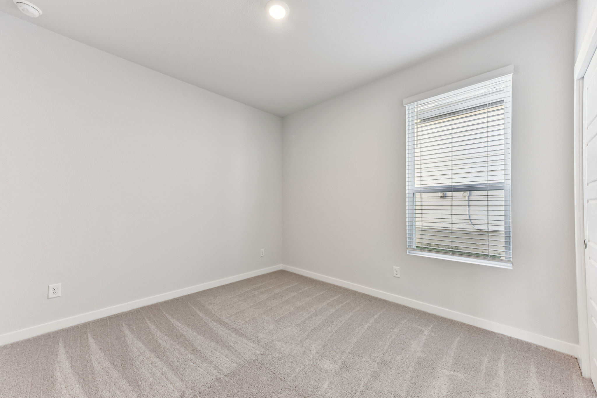 A room with a window and a carpet.