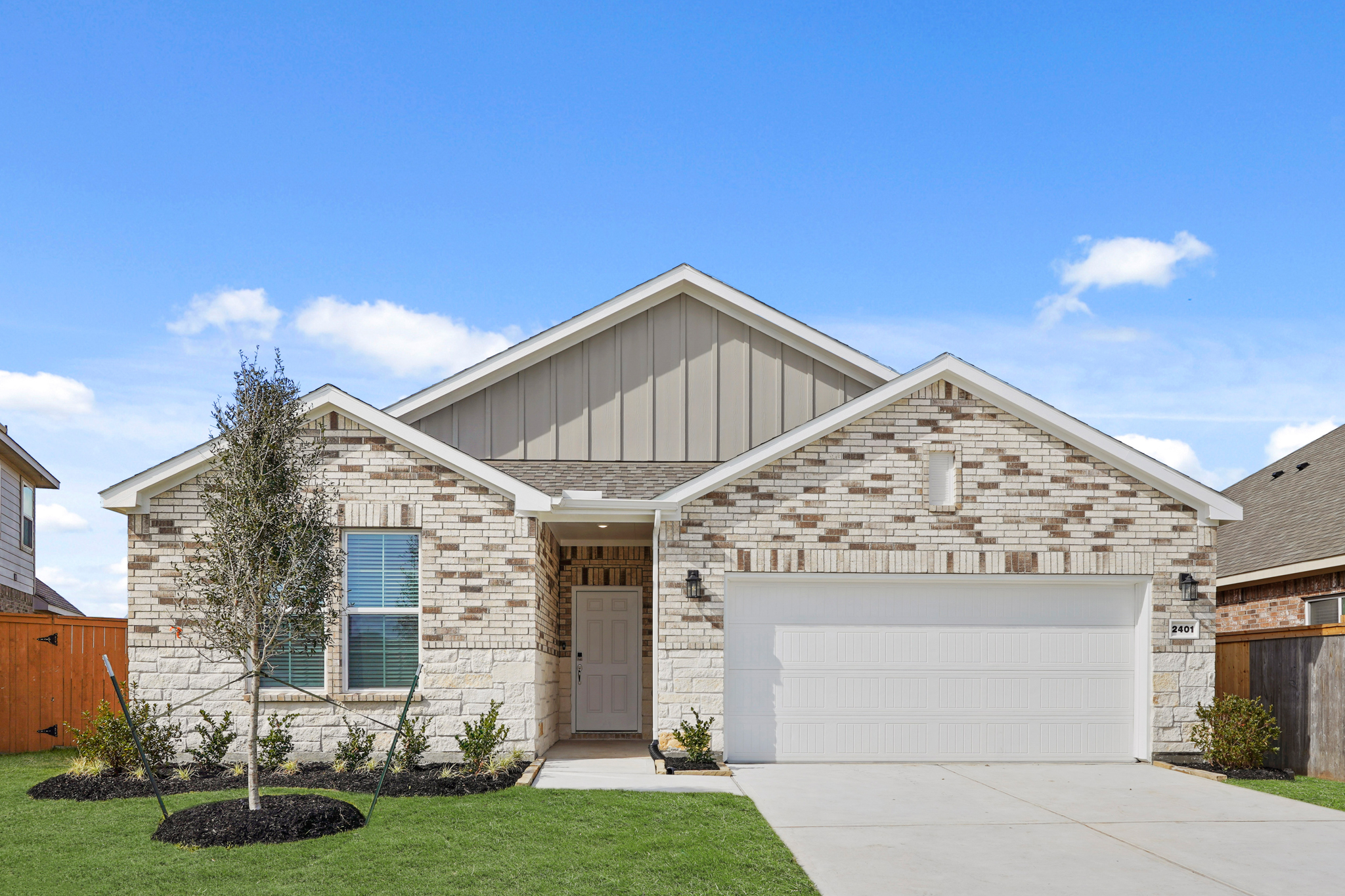 A house with a garage.