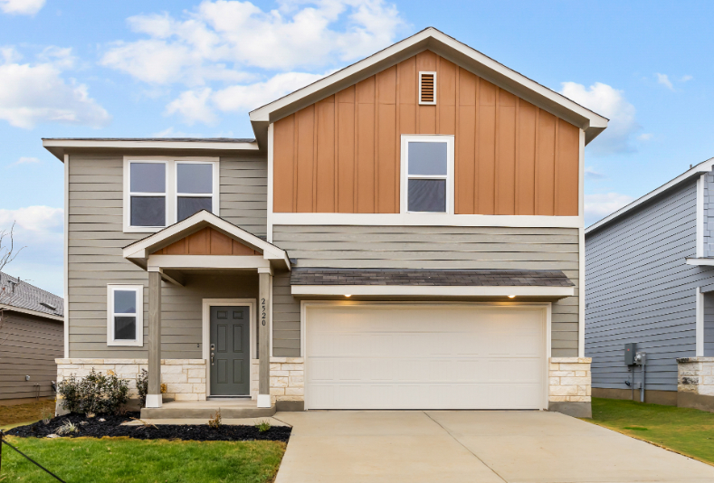 A house with a garage.