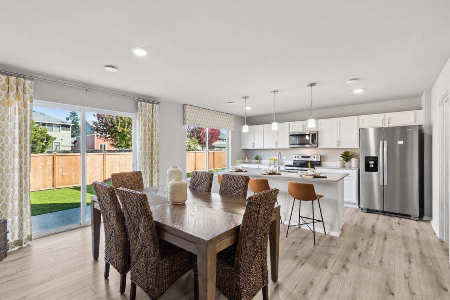 A kitchen and dining room.