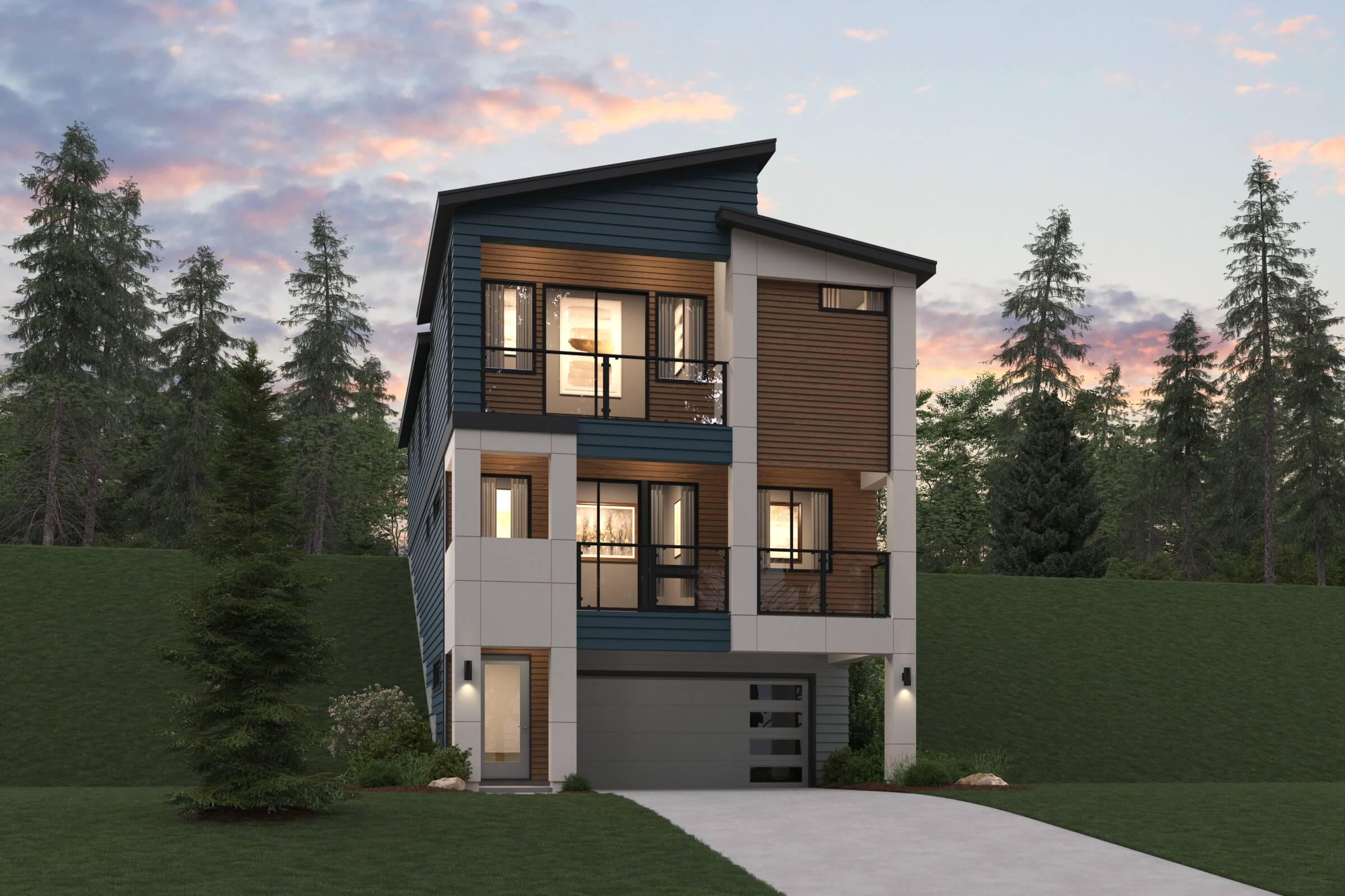 A house with a green lawn.