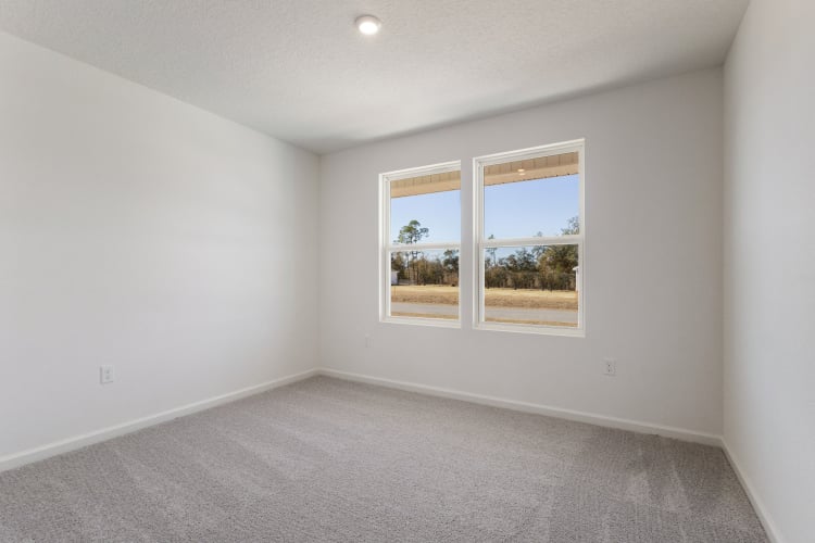 A room with a window and a carpet.