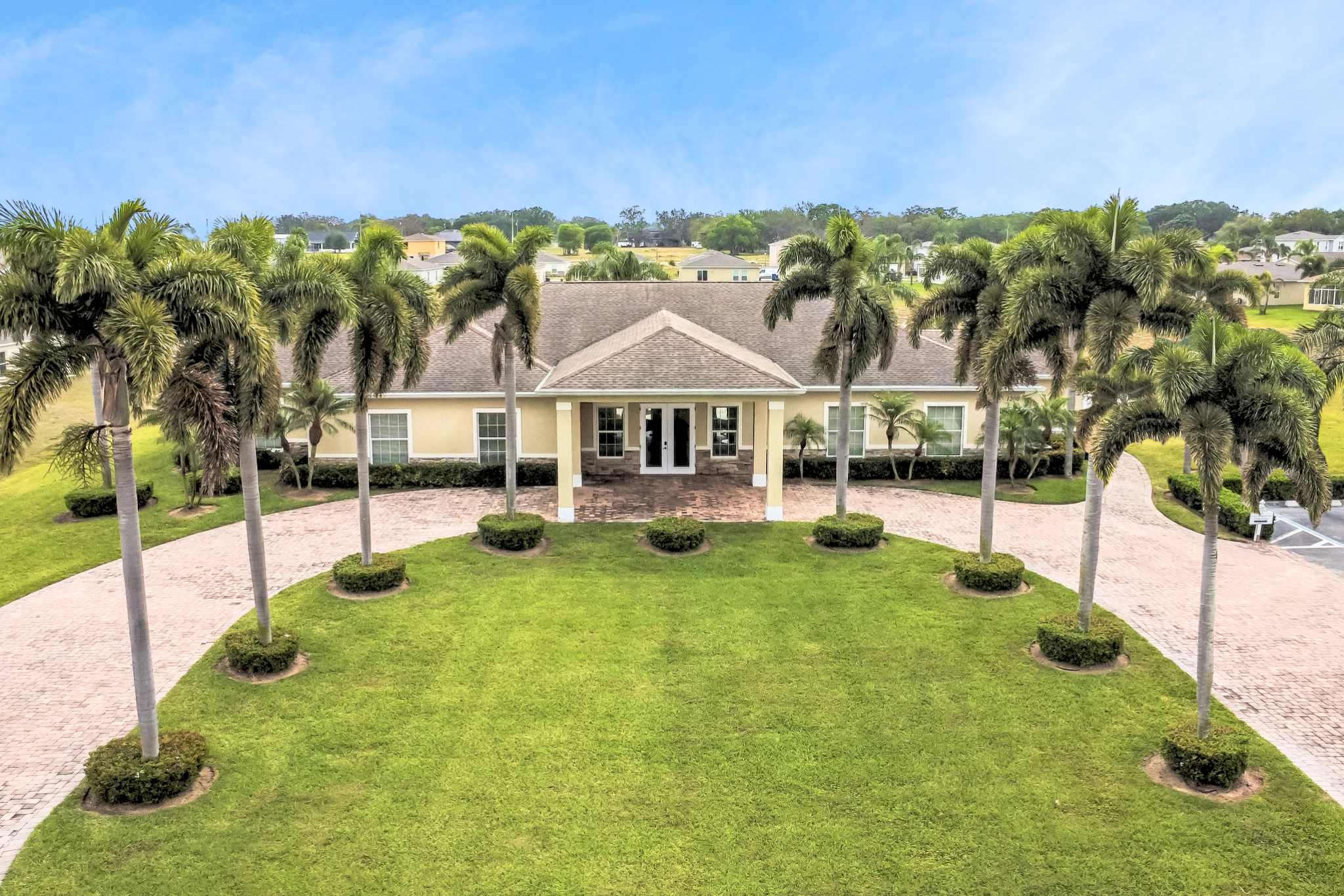 A house with palm trees.